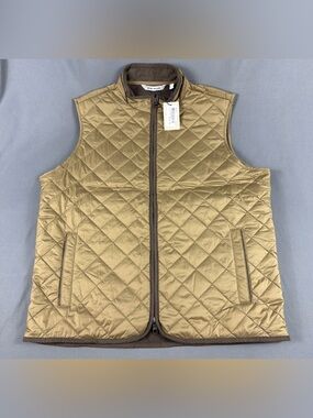 Peter Millar Golf Vest Crown Essex Quilted Large Khaki Polyester NWT MSRP $230